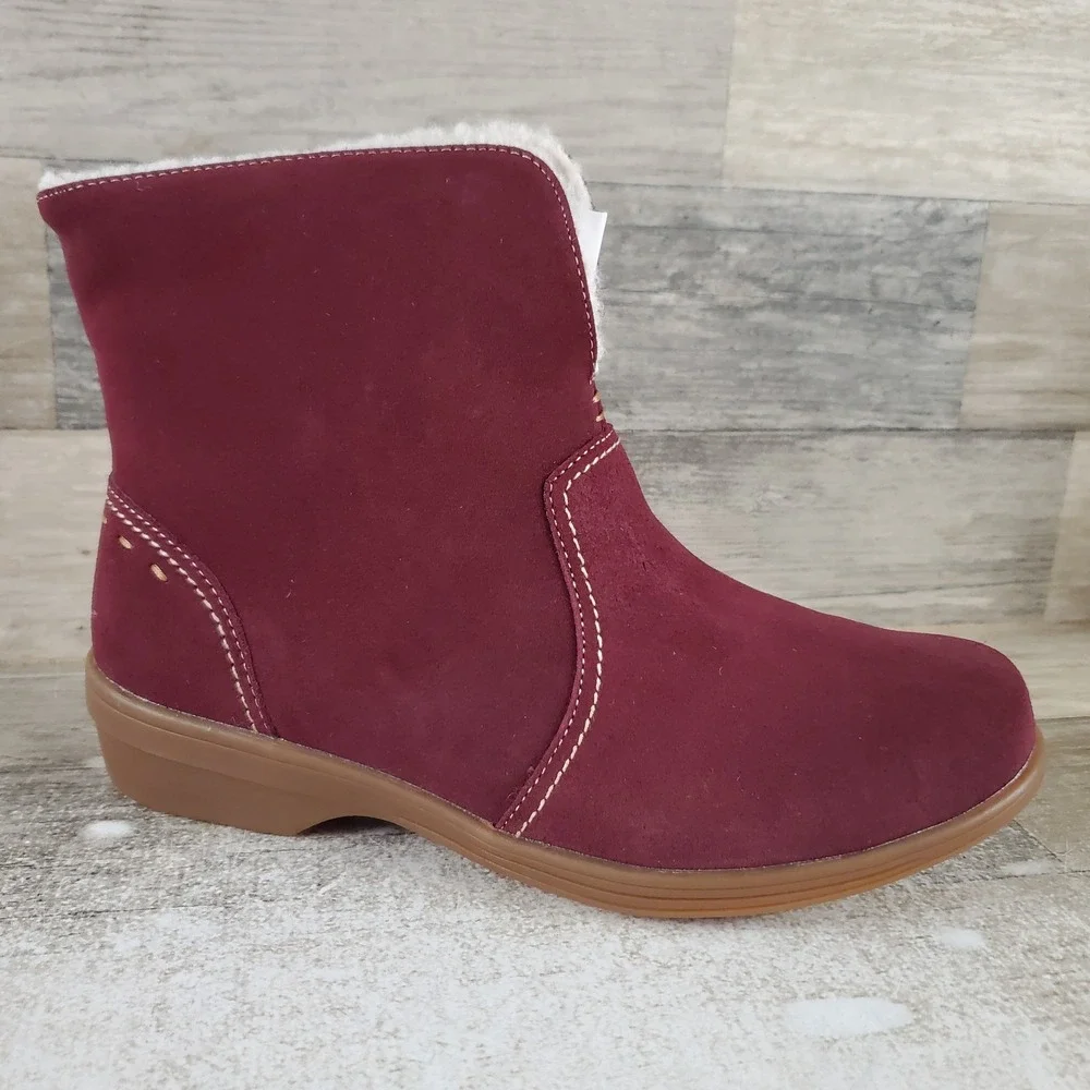 Spenco Sun Valley Womens Ankle Boots Sz 7.5 B Comfort Burgundy Suede Side Zip